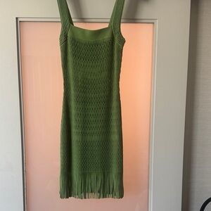 SimKhai Lyria Sleeveless kiwi Knit Fringe Mini Dress